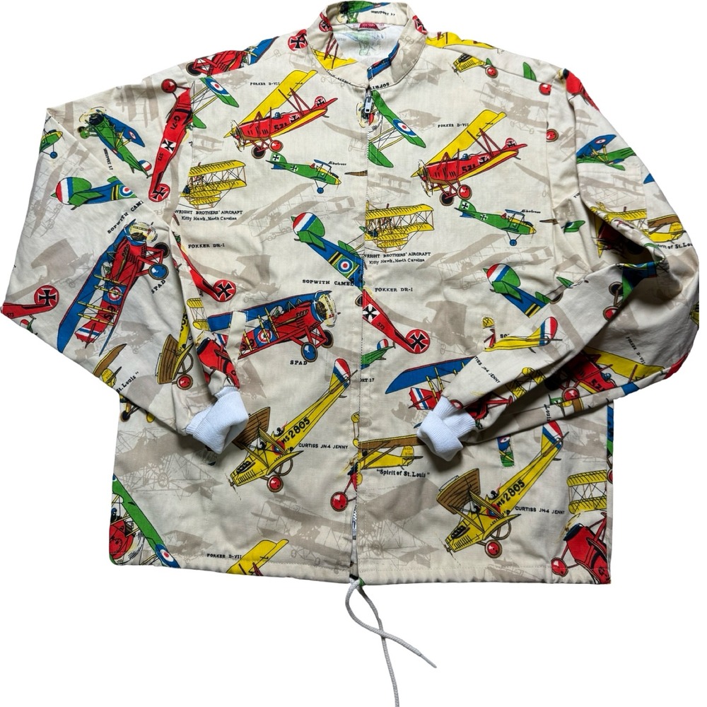 Vintage 70s Flight Apparel Aviation Airplane Print Jacket USA Made Full Zip